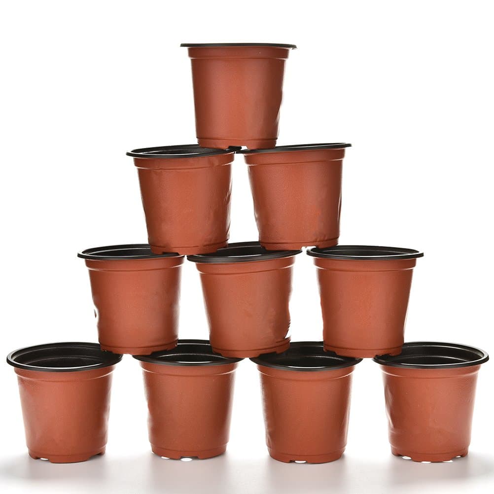 TableRe 10 Pack Plastic Plant/Flower Pots, 10cm Small Plastic Round Flower Pot