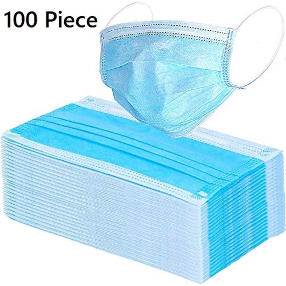 100 Pack Disposable Protective Surgical Masks - Face Mask for Germs, Dust, Smoke, and Pollen Outdoor