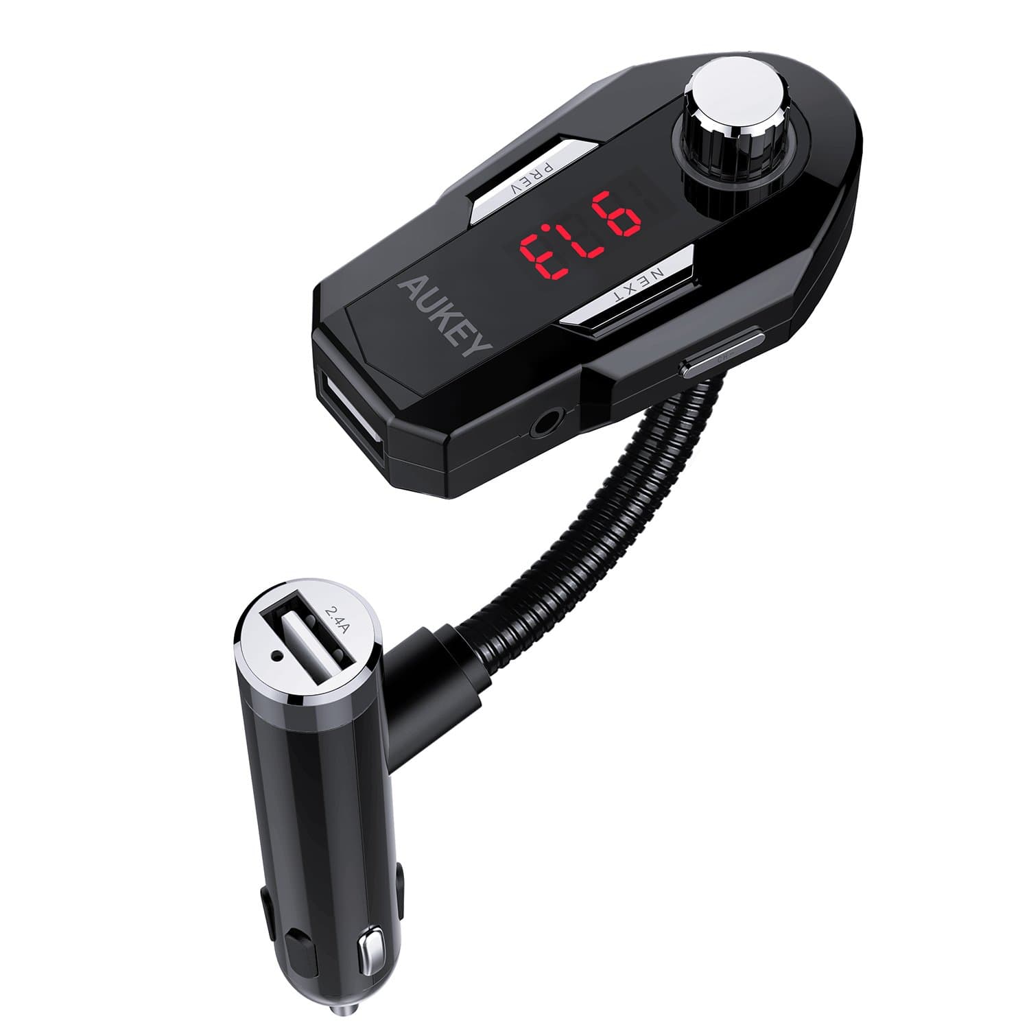 AUKEY Bluetooth FM Transmitter, Radio Adapter Car Kit with 3.5mm Audio Plug and USB Input for Mobile Audio Output Devices