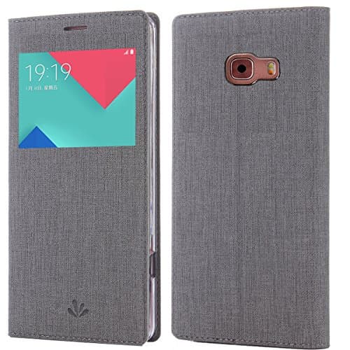 Samsung Galaxy A7(2016)/A710F Case, Premium Leather PU Flip Wallet Case with View Window Stand Kickstand Card Holder Magnetic Closure TPU bumper full cover slim Leather Case for Galaxy A7(2016)(gray)