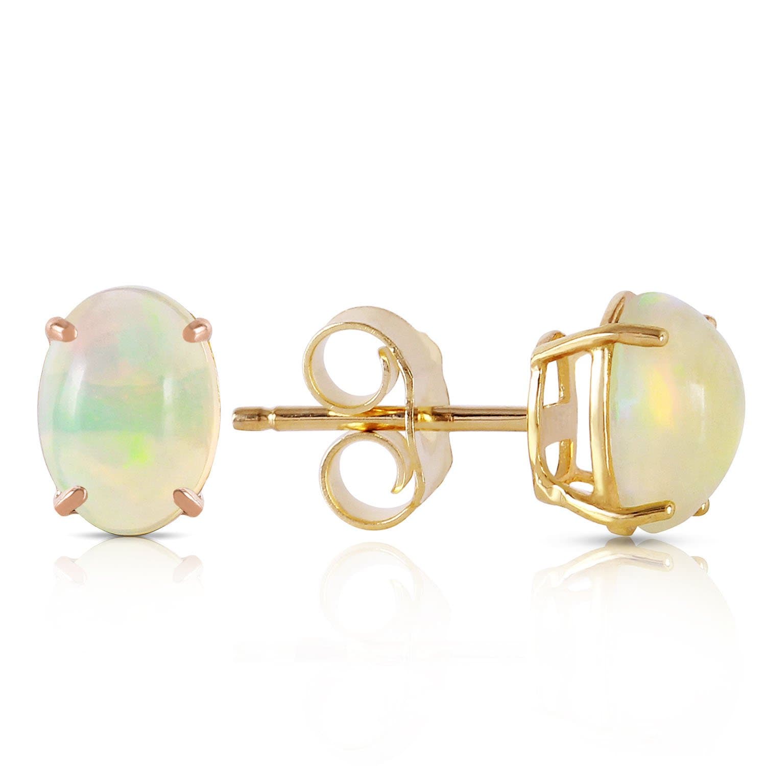 Galaxy Gold GG14k Solid Yellow Gold Stud Earrings with Natural Opals 0.90 ctw High Polished Stud Earrings
