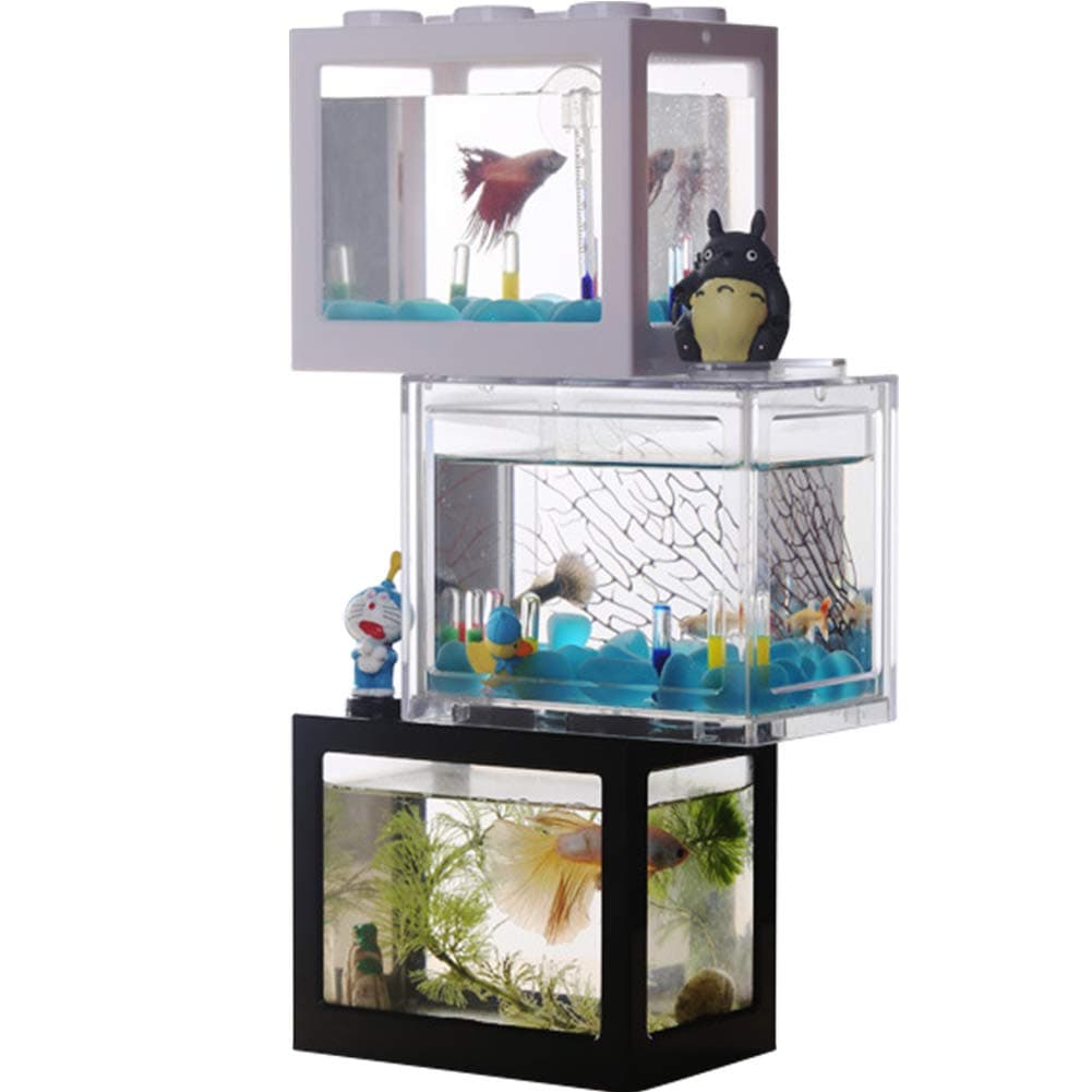PLAFUETO Building Block Fish Tank Desktop Micro-Landscape Plastic Fish Tank for Betta Goldfish、Tortoise、Jellyfish and Other Small Fishes Ideal for Office Living Room Coffee Table Desk Decoration