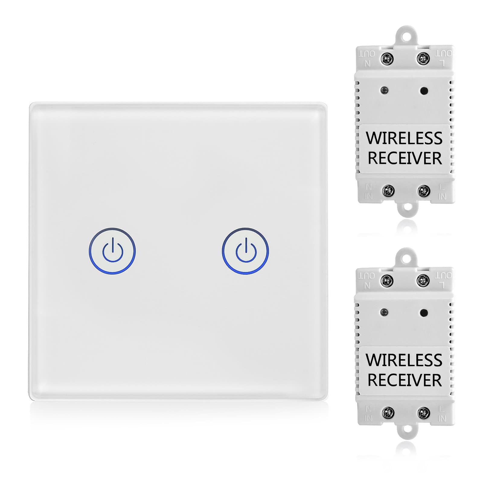 TSSS 2 Way Touch Radio Switch with Receiver Kit - Wireless Light Switch - Remote Control Multi Unit Lamps - Crystal Glass Panel Touch Light Switch - Standard Panel Size 8.6 * 8.6cm