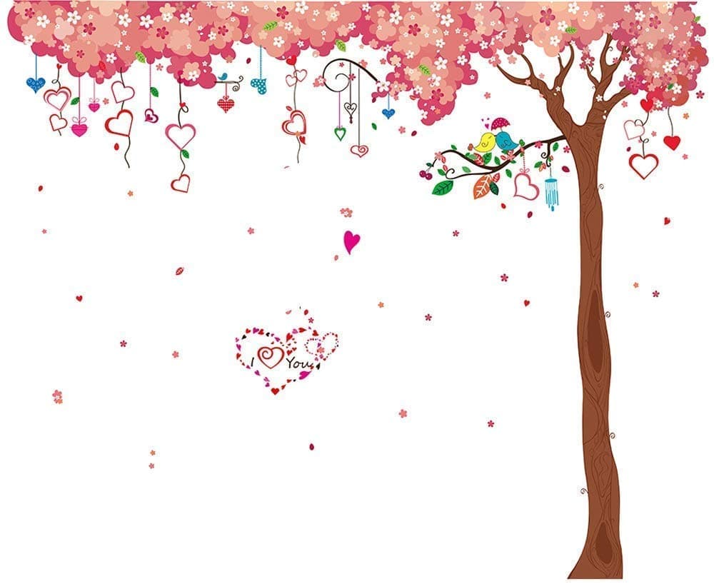 RW-9012 Removable DIY Romantic Warm Pink Cherry Blossom Tree and Flower Wall Decal 3D Wall Art Stickers Murals Home Decor for Kids Gilrs Bedroom Baby Nursery Rooms Living Room Offices Decoration (C)