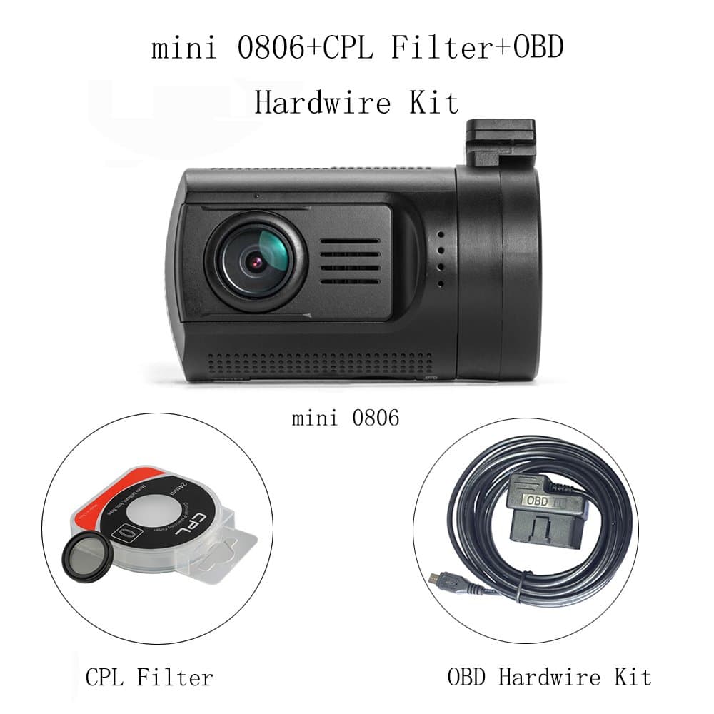 Jusky Dash Cam Mini 0806 Ambarella A7 A7LA50 Car Camera Ultra HD 1296P HDR Night Vision Hidden Car DVR GPS Tracker Motion Detection LDWS FCWS 2x128GB TF Card Dashboard Video Recorder with CPL Filter
