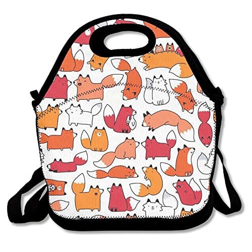 Red Fox Handbag Insulated Reusable Pouch Picnic Bag Holder With Adjustable Strap For Office