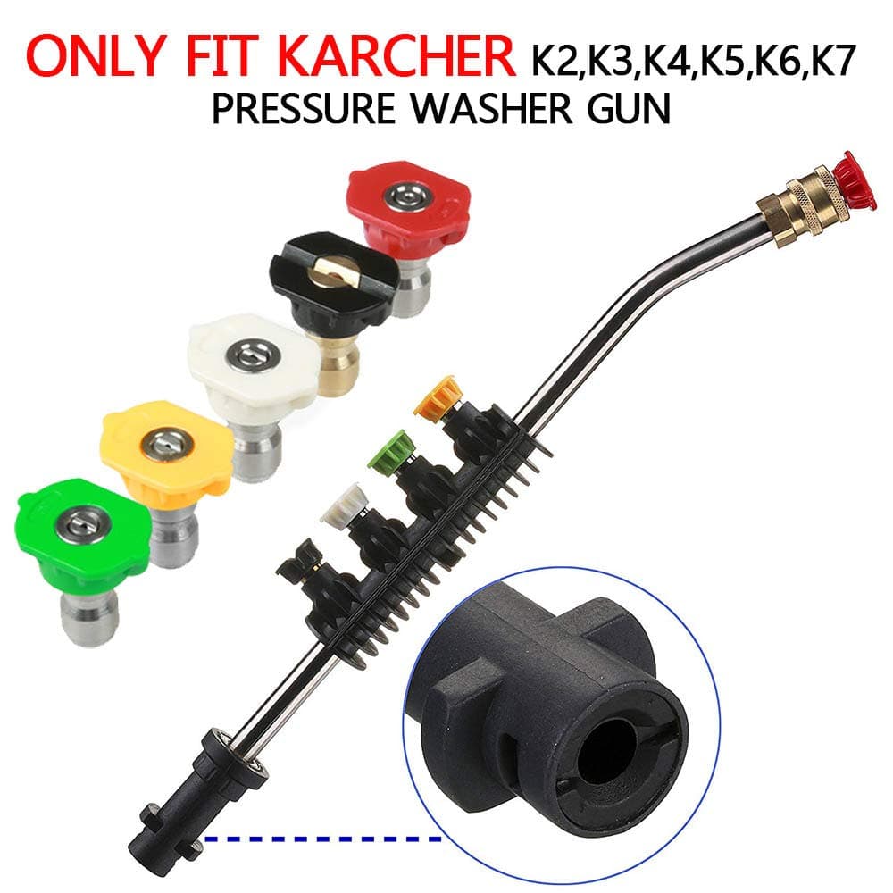 Autbye Curved Pressure Washer Wand Extension with Adapter, Replacement Lance and 5 Quick Spray Nozzle Tips,Compatible for Karcher K-Series High Pressure Washers Car Washer (23in)
