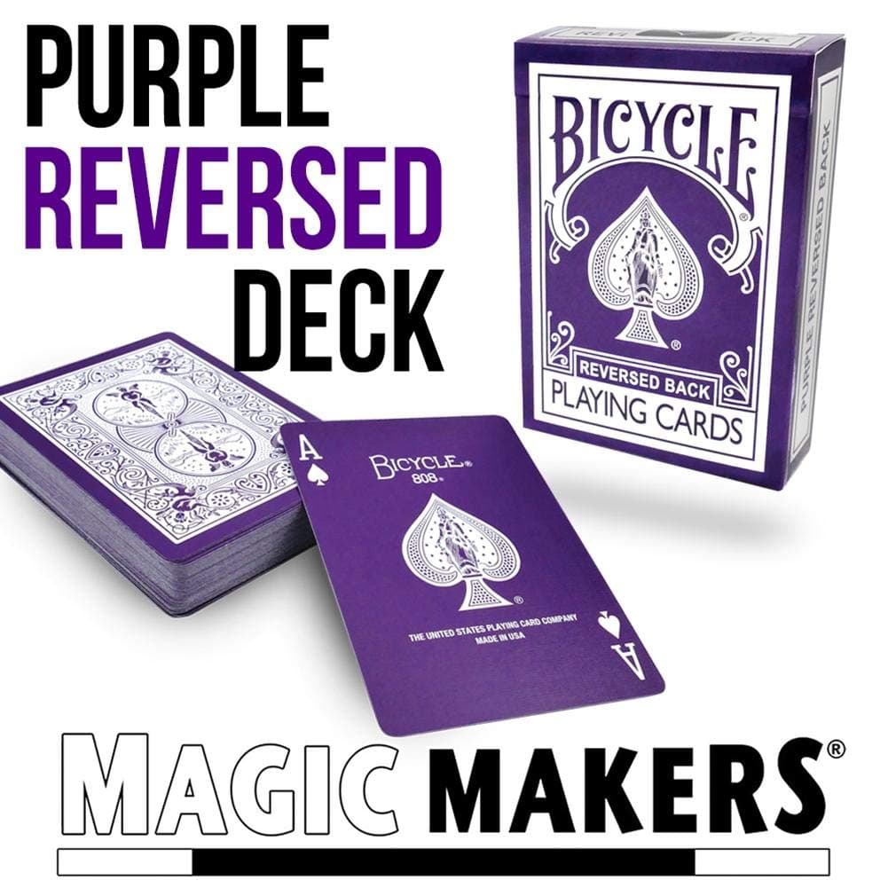 Magic Makers Bicycle Reverse Back Purple Deck - Includes Extra Gaff Cards for Performing Card Tricks