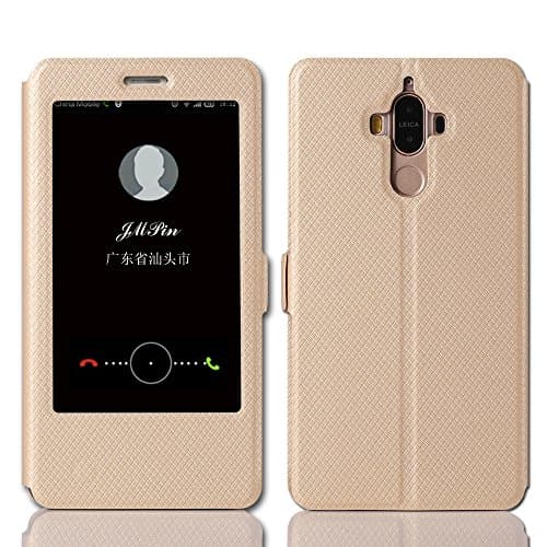 Huawei mate 9 Case , JMPin [View Window] Flip Case Cover with Kickstand [Magnetic Closure] for Huawei mate9 (Huawei mate 9 gold)