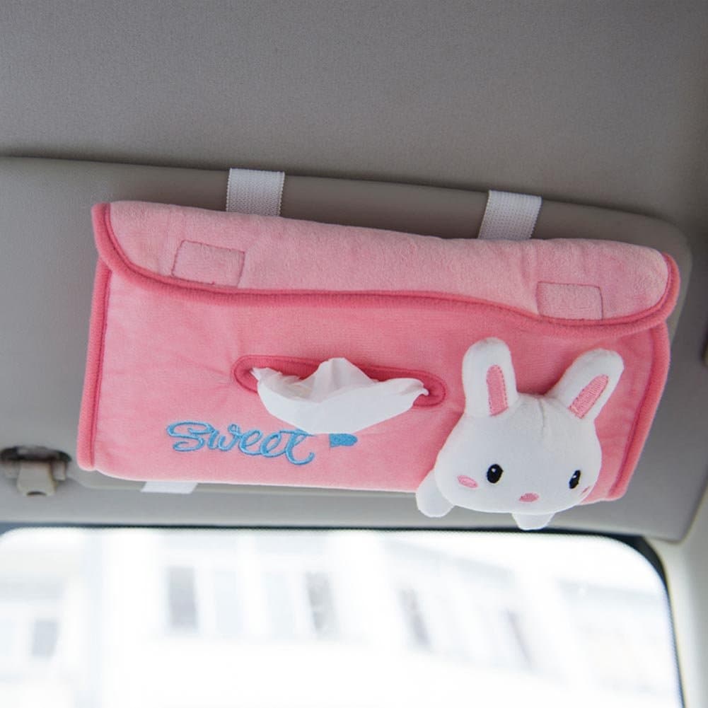Cute Bunny Car Sun Visor Tissue Box Auto Accessories Handy Paper Napkin Clip