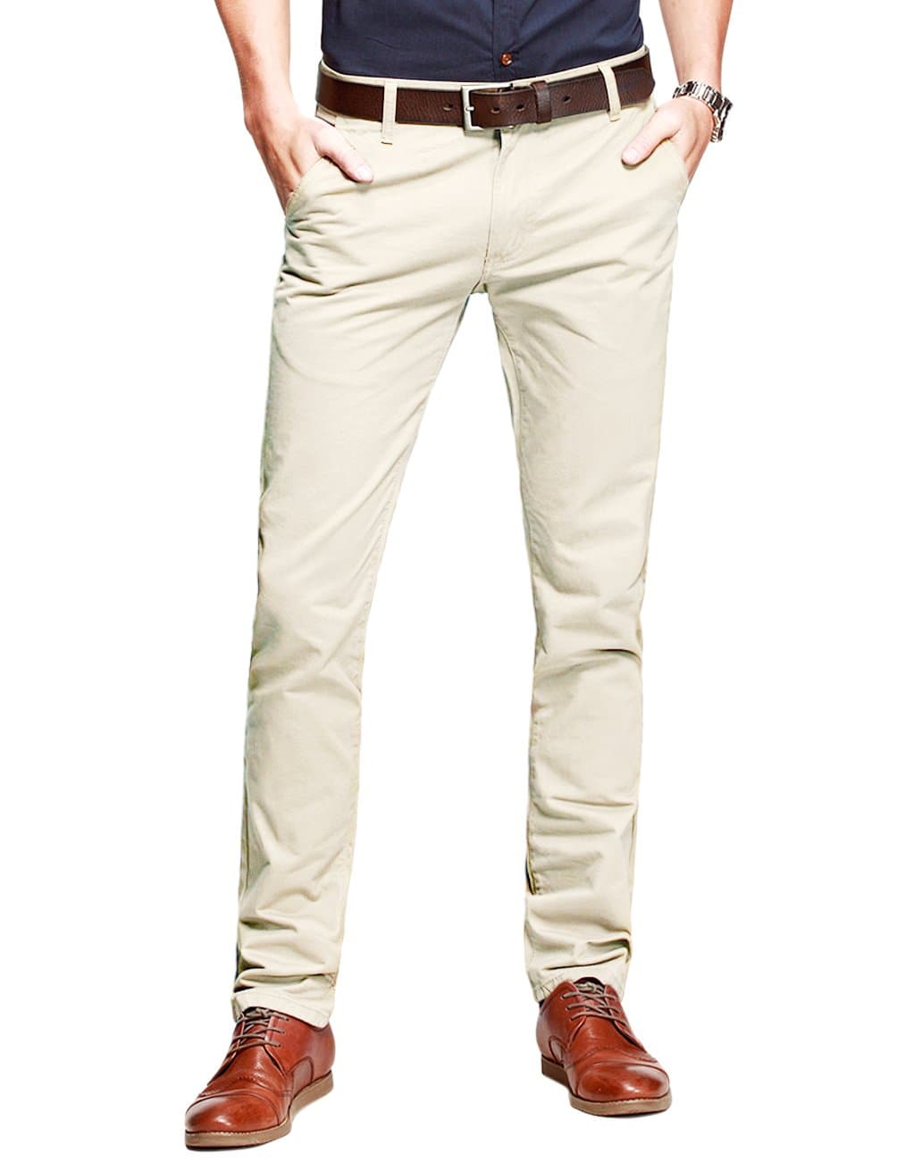Mens Slim Tapered Flat Front Casual Pants