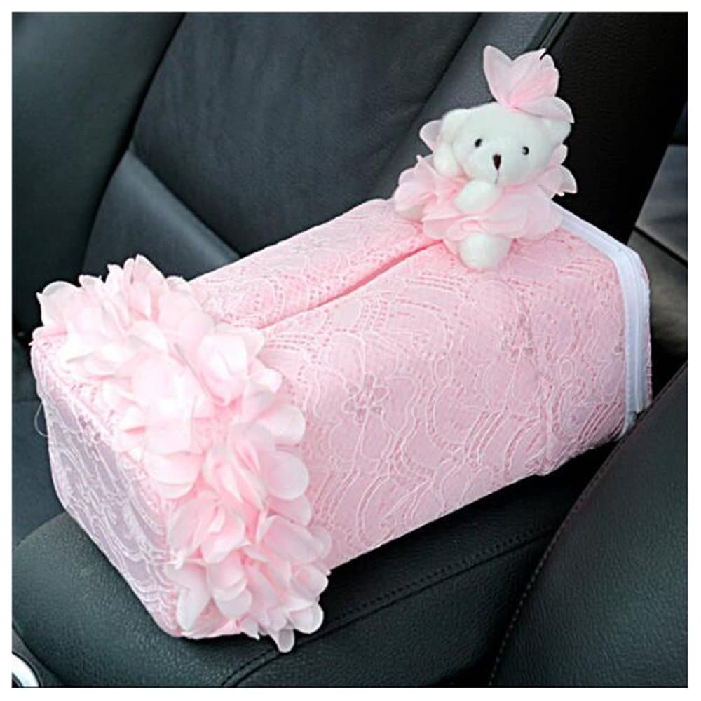 LuckySHD Fashionable Rectangular Tissue Box Holder Cover Case for Home Office Car Automotive Decoration-Pink