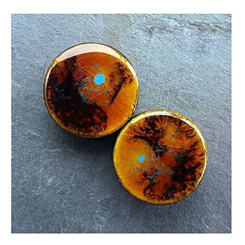 Pair - Nutmeg Glass glazed Ear Plugs Double-flared Handmade Ceramic Essential Oil Diffusers (18mm 11/16in)