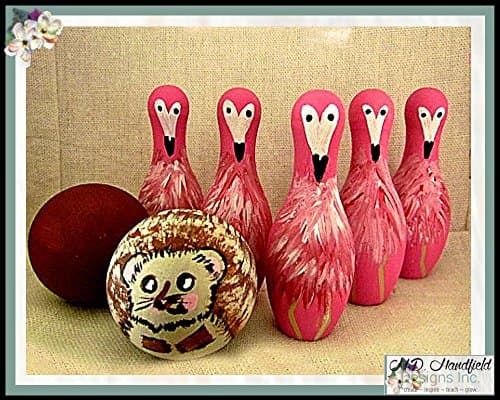 Flamingo Wooden Tabletop Bowling