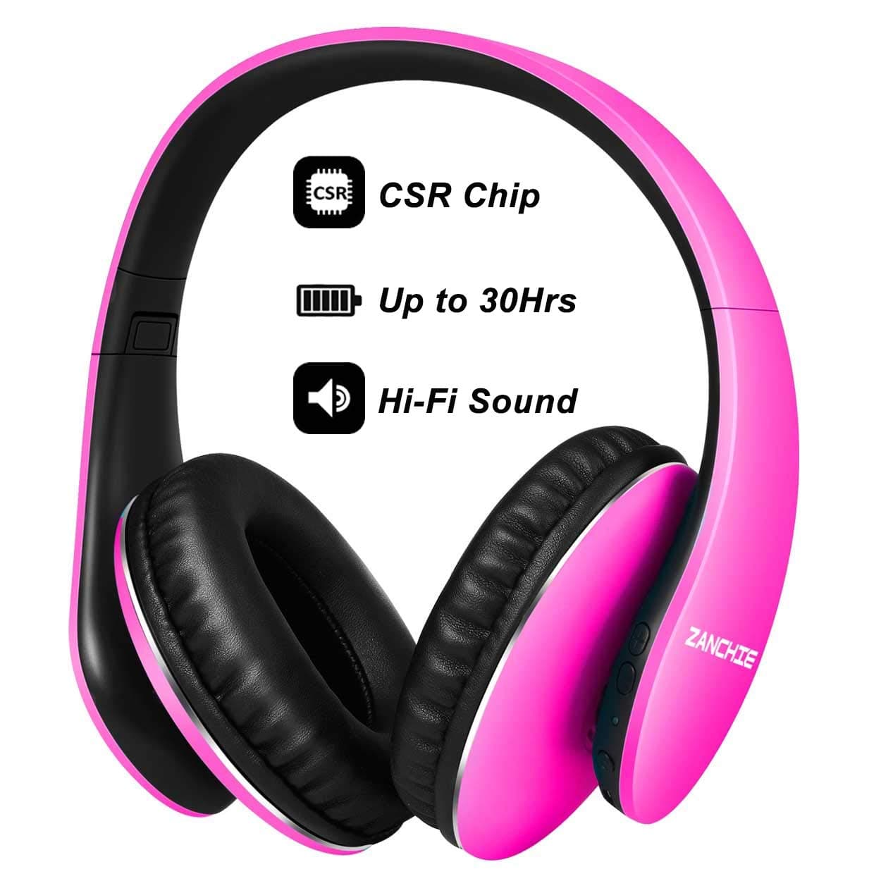 Bluetooth Headphones Over Ear, Hi Fi Stereo Wireless Headset, Foldable Soft Memory-Protein Earmuffs, 30Hrs Playtime, w/Built-in Mic and Wired Mode for Cell Phones PC TV Girls Women