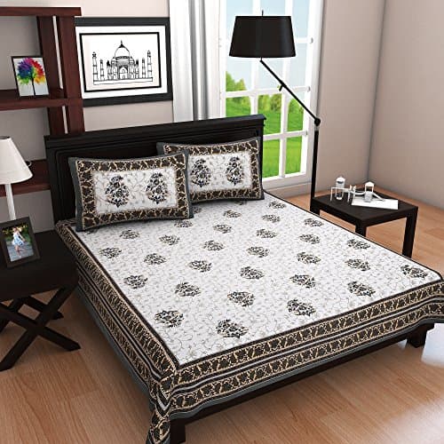 Artico 100% Pure Cotton Indian King Size Doublebed Bedsheets Rajasthani Traditional Tapestry Mandala Bohemian Boho Hippie Style with 2 Pillow Cover