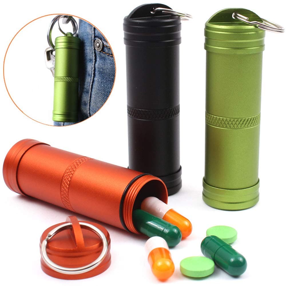 Eclimb 3pcs Waterproof Aluminum Pill Box Case Bottle Cache Drug Holder Keychain Container Color Random