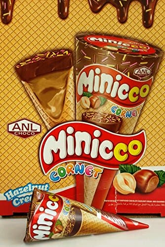 Minicco Cornet Wafer With Milky Compound Chocolate Hazelnut Cream And Candy Beans (24 pack)