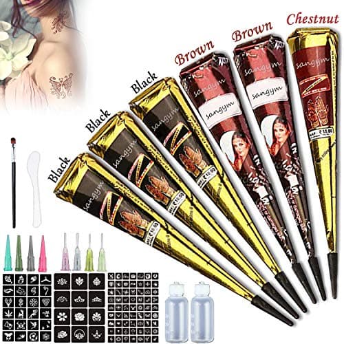 Temporary Tattoo Kit丨6 Pcs Paste Black Red Brown Body Art Painting Drawing