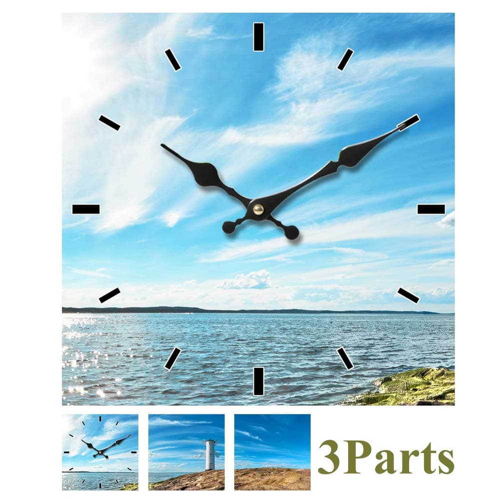 YIDIE Glass Wall Clock,3 Pieces Square Home Customized Decorative Tempered Silent Non Ticking Battery Operated Wall Clock Easy to Read for Home Living Room Bedroom Office School