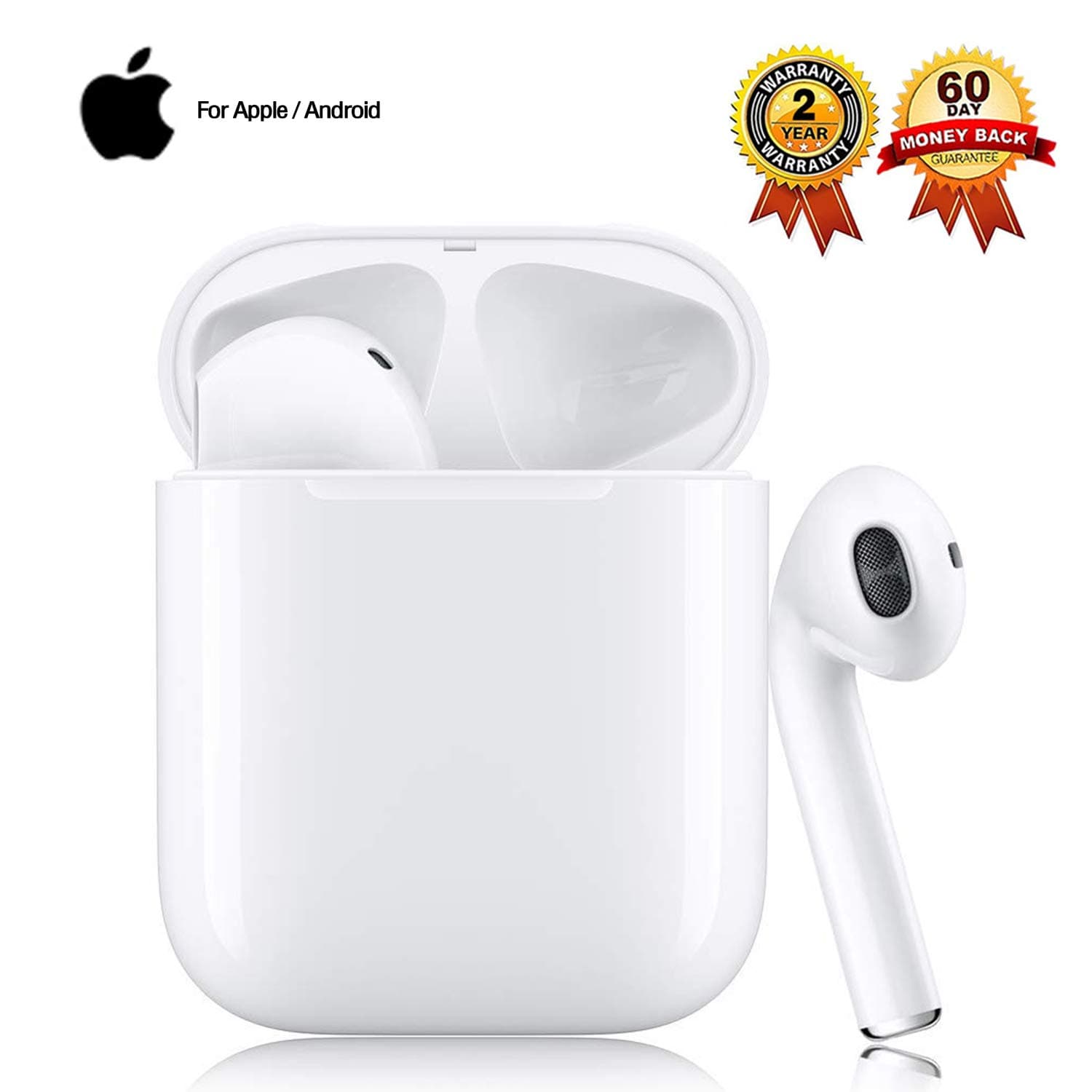 Wireless Earbuds Bluetooth Earbud Bluetooth Headphones【24Hrs Charging Case】 3D Stereo IPX5 Waterproof Pop-ups Auto Pairing Fast Charging for Earphones Samsung Apple Airpods (White)