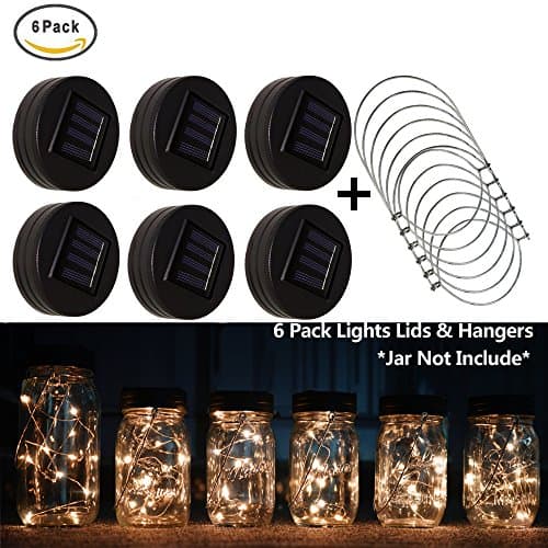 Mason Jar Decor Solar Lights,Starry Firefly String Lights,Watertight Solar Jar Lights Lids Best for Home Garden Decor (6 Pack 10-LED Warm White Light Lids&Handles)