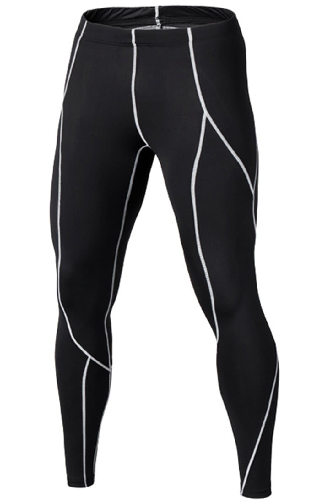 Compression Pants - Men's Tights Base Layer Leggings, Best Running/ Workout, Black-white, UK M_Tag L