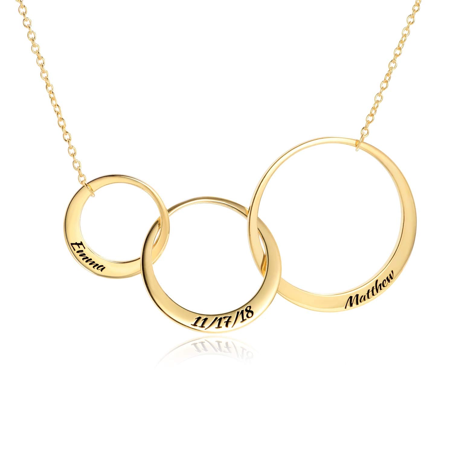 Personalized Name Karma Generation Friendship Necklace Interlocking Infinity Circle Pendant for Sisters, Grandma, Mother & Granddaughter Family Bonds Gift