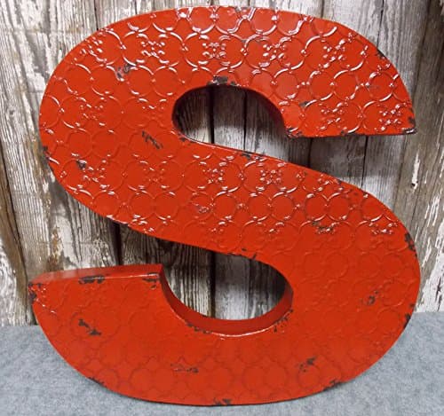 Fun 20" x 20" x 2" All Metal 3-D Industrial RED Metal Wall LETTER " S " Wall Art Decor