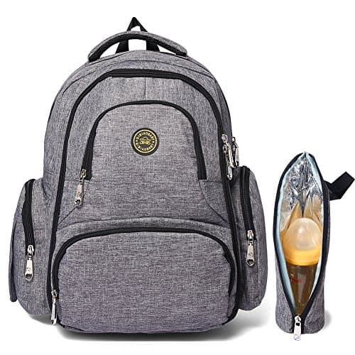 FIGESTIN Upgraded Baby Diaper Bag Multi-Function Travel Daddy &amp; Mummy Nappy Backpack Purse Anti-water with Changing Pad Stroller Straps And Insulated Sleeve, Large Capacity, Luxury Grey