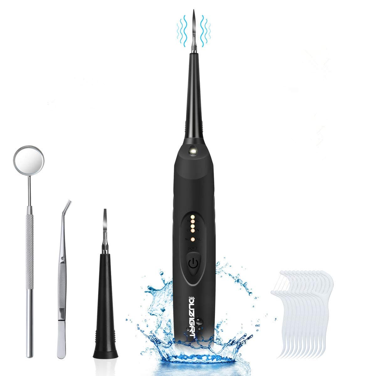Plaque Remover for Teeth, OUZIGRT 5-1 Teeth Cleaning Kit for Dental Calculus, Tartar, Teeth Stains, Plaque Removal, 3 Adjustable Modes, Black