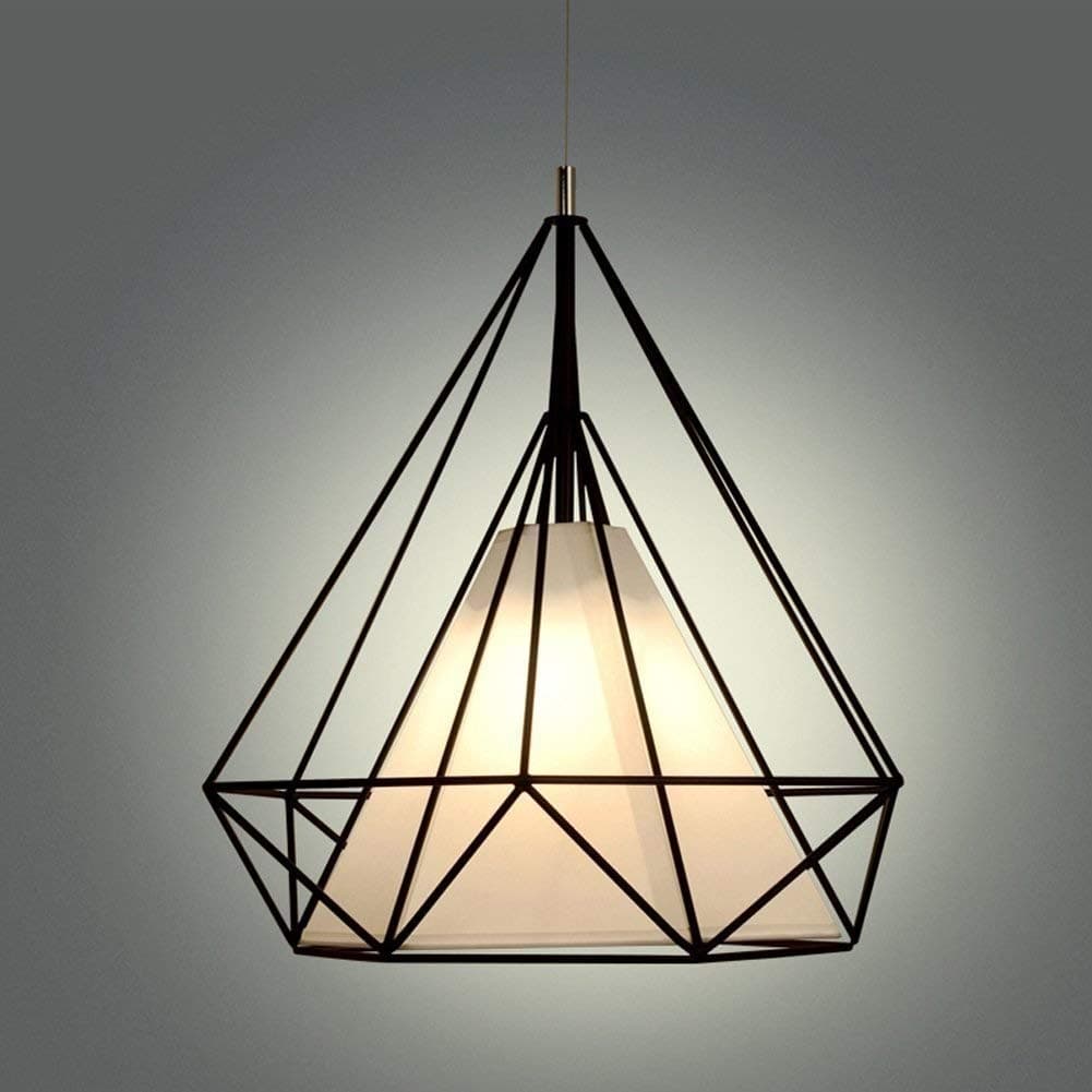 QCLU Industrial Diamond Style Ceiling Light, Creative Retro Wire Bird Cage Luminaria Chandeliers Metal Pendant Lamp Vintage with Finish Painted for Dining Kitchen (Color : Diameter 25cm)