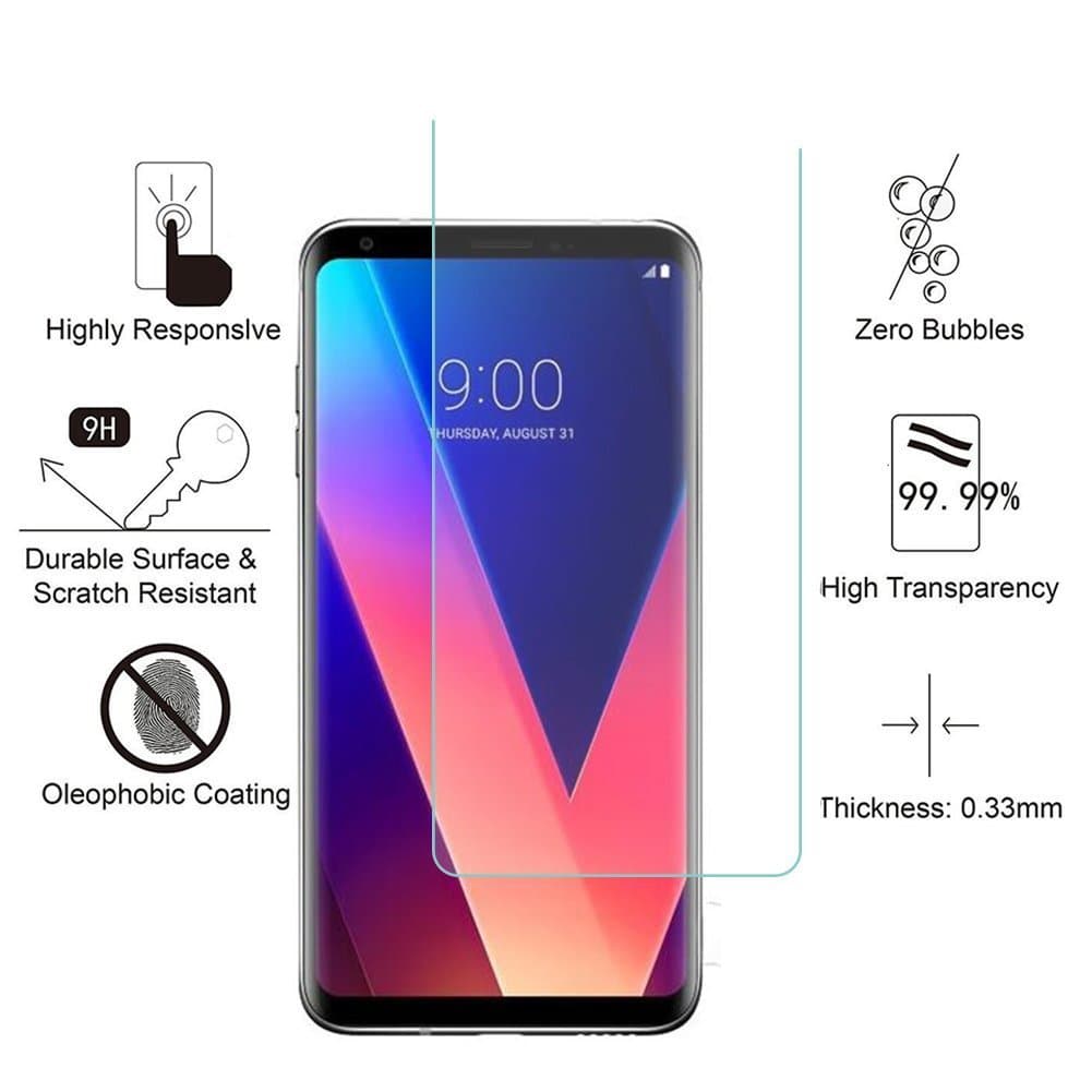 Aliga Glass Screen Protector for LG V30, [ 3-Pack ] 9H Hardness 2.5D Tempered Glass for LG V30 Bubble-Free Glass Screen Protectors for LG V30