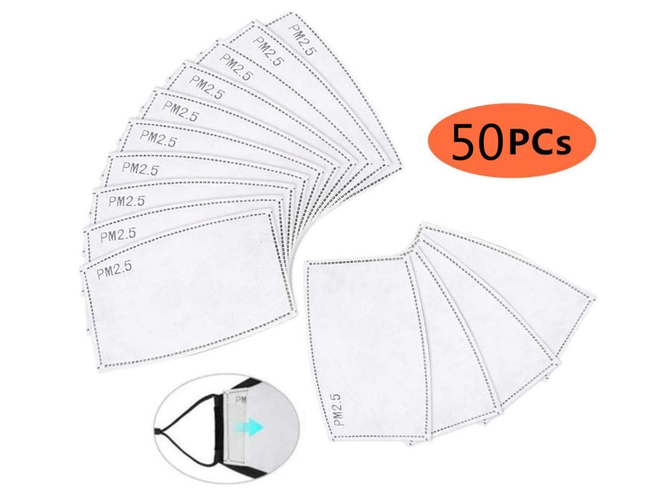 50 Pieces Anti PM2.5 Activated Carbon Mask Filter Face Masks Insert 5 Layers Protective Filter Breathing Mouth Mask Filter for Outdoor Activities 4.9 x 3.1 Inches Only Filters