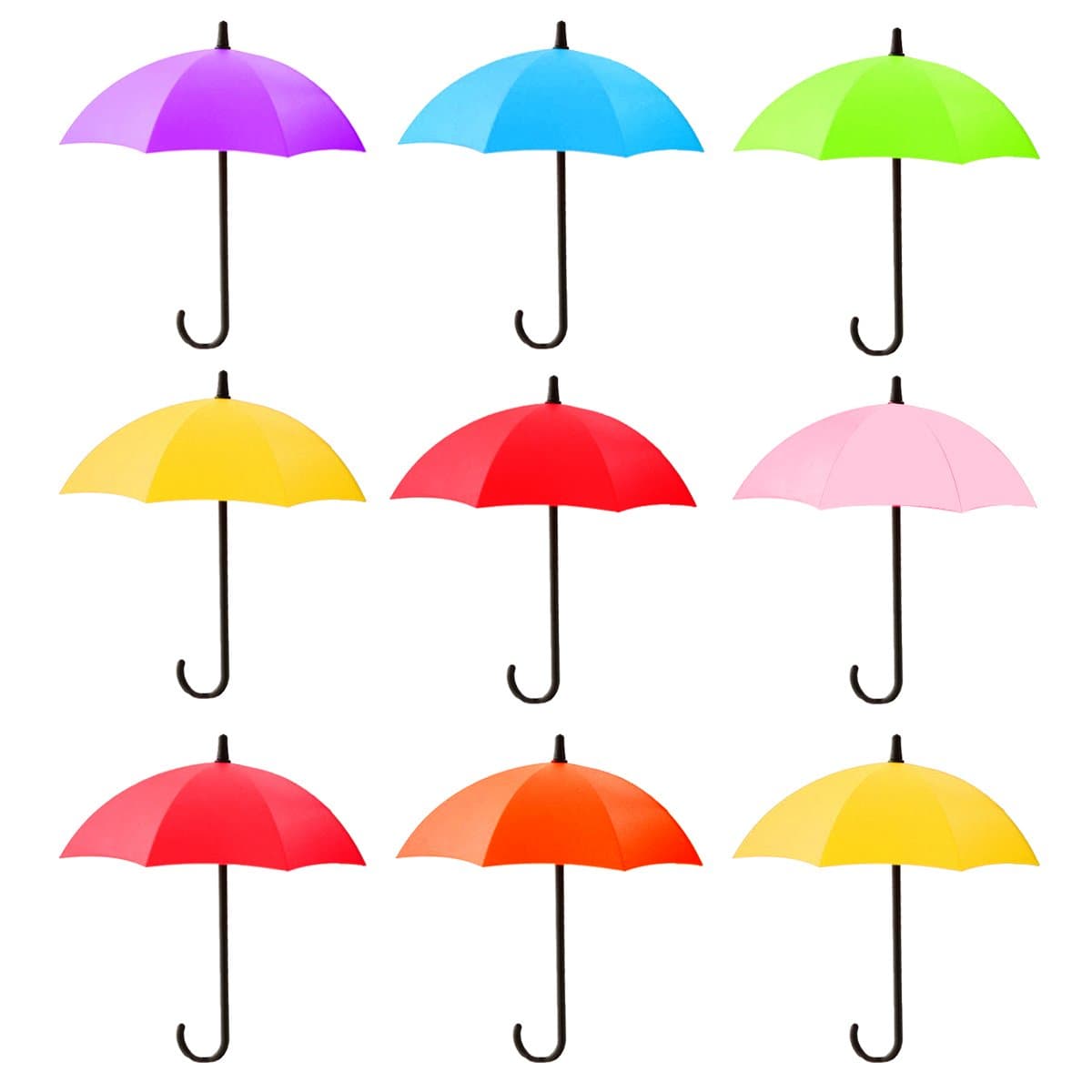 Millya 9 Pack Creative Umbrella Shape Wall Hooks Colorful Self Adhesive Hook Key Holder Decorative Storage Hook