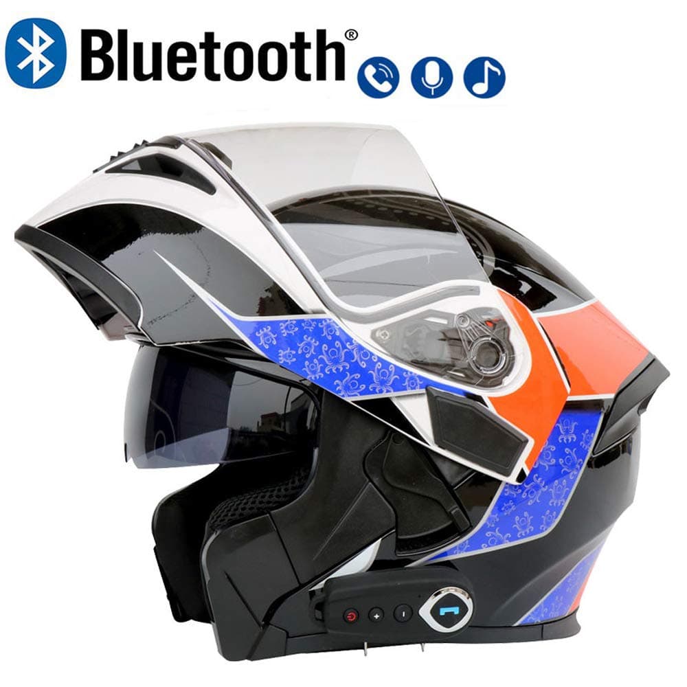 LuanYe Motorcycle Bluetooth Helmets Full Face Flip up Dual Visors Helmet Built-in Integrated Intercom Communication System