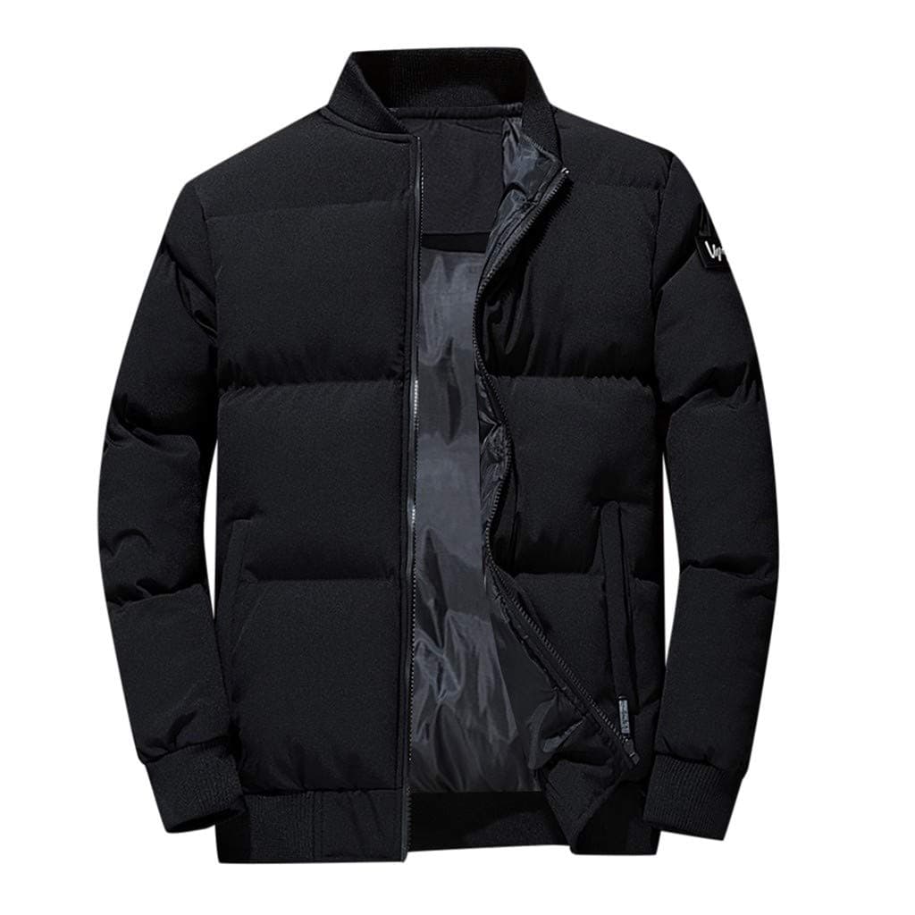 Men's Winter Autumn Warm Puffer Jacket Solid Color Pocket Stand Collar Zipper Outwear Casual Coat Top