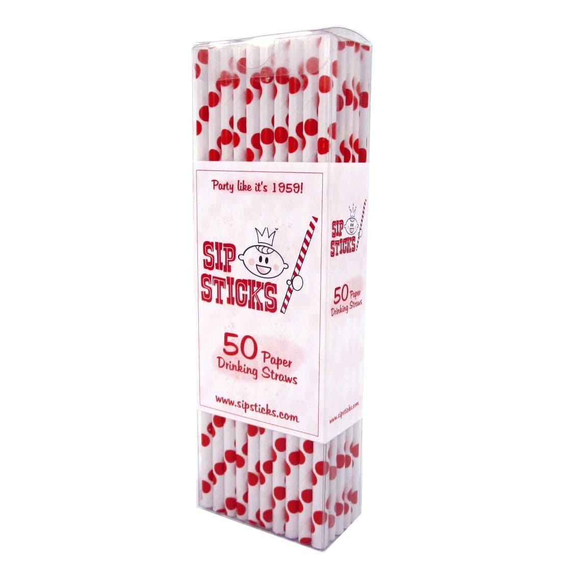 SipSticks RED POLKA DOT Paper Drinking Straws 50-PACK