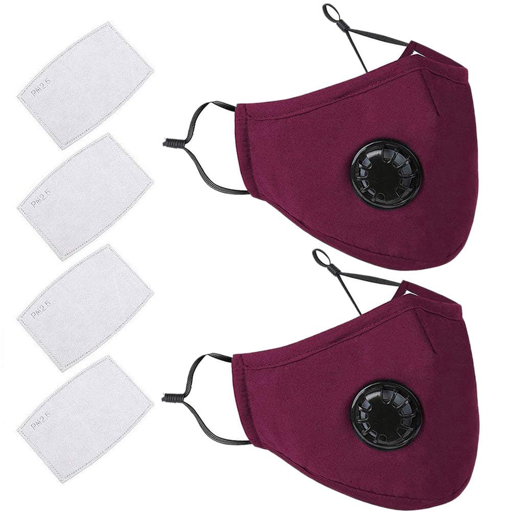 Macabolo N95 Mask, 2 Pack Reusable PM 2.5 Anti Dust Masks Washable Anti Haze Face Mask with 4 Filter Cotton Sheet for Men Women, red