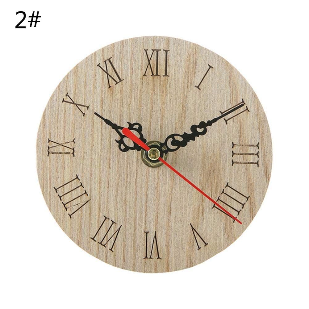 Heitaisi Wall Clock Wooden Retro Clock Creative Kitchen Clock Circular Brackets Home Furnishing Decorative Clock Study Office Bedroom Living Room(Without Battery)