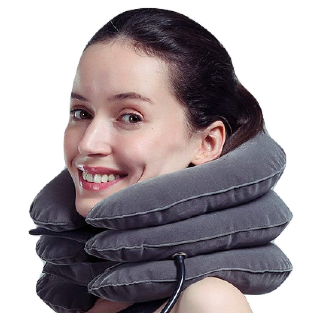 Cervical Neck Traction Device - Inflatable & Adjustable Neck Stretcher Collar Device - at Home Traction for Neck Pain Relief (Gray)