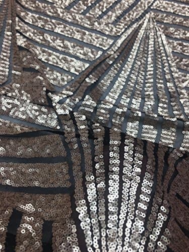 Bronze Black Geometric Designer Bombshell Sequins Lace Fabric Sold By the Yard