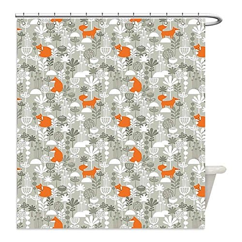 Liguo88 Custom Waterproof Bathroom Shower Curtain Polyester Fox Fox in the Winter Forest Abstract Cartoon Trees and Nature Animal Decor Pattern Orange and Grey Decorative bathroom