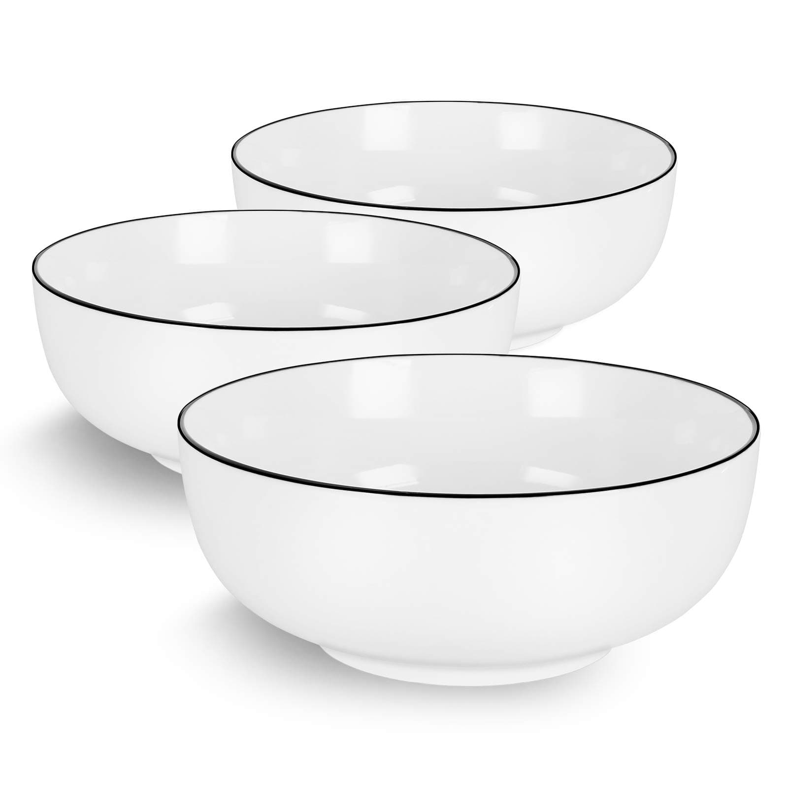 AnBnCn Salad Soup 3-Pack-40 Oz Big Stackable Round White Fine Porcelain Cereal Pasta Bowl-Sets