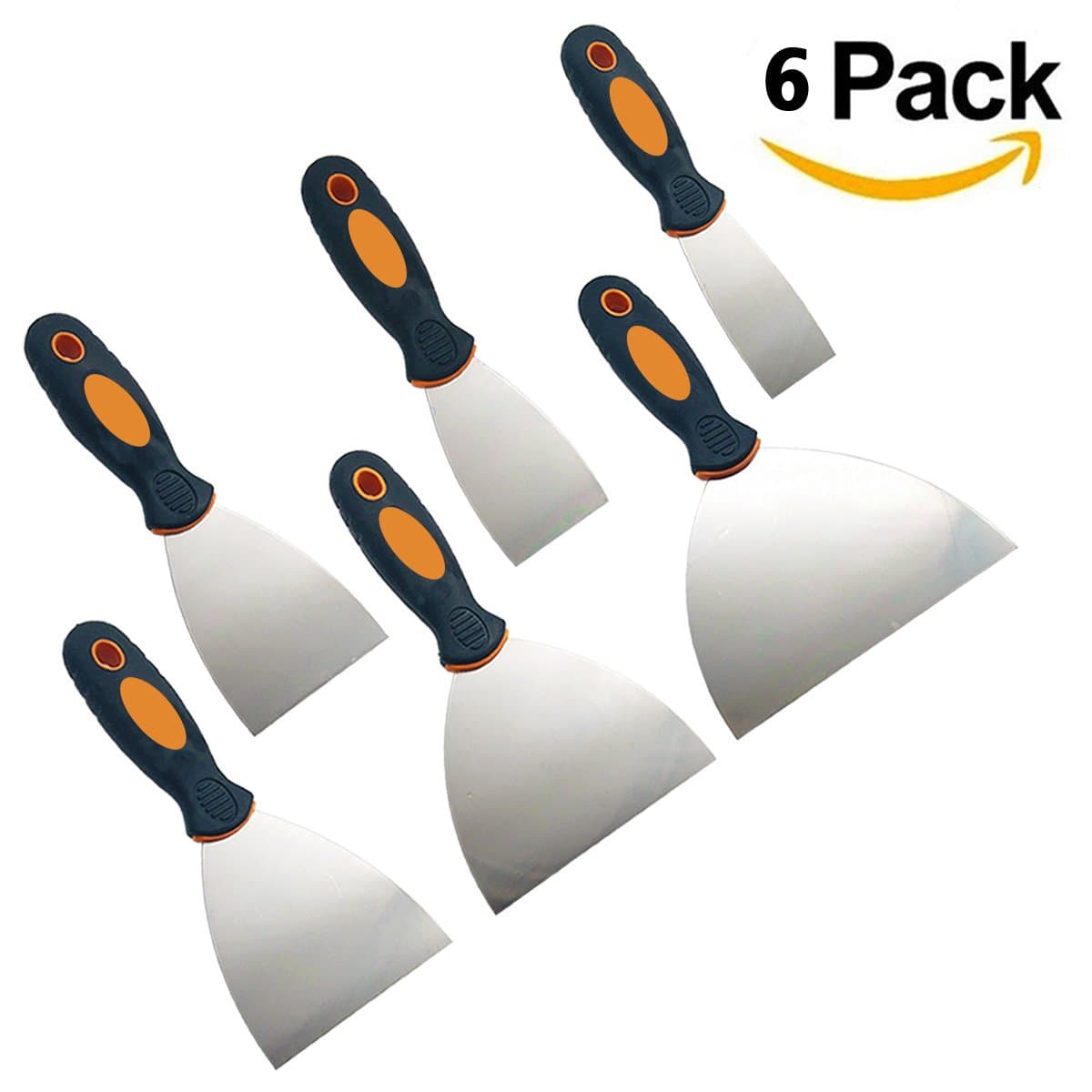 Putty Knife 6 PCS Drywall Taping Knife and Scrapper Set,1-1/2" Stiff Putty Knife, 2" Wall Scraper, 3" Putty Knife, 4" Drywall Knife, 5" Flexible Steel Taping Knife, 6" Taping Knife, Lecheery