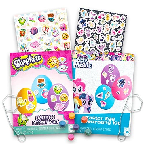 My Little Pony Shopkins Easter Egg Decorating Kit Set -- 2 Easter Egg Dye Kits Filled with Stickers, Coloring Tablets, Dippers and More