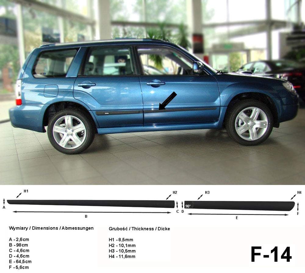 Spangenberg Side Protection Strips Black for Subaru Forester II Type SG SUV Estate Year 2002-2008 F14 (3700014)