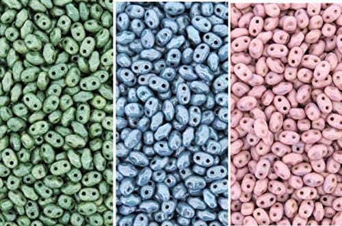 Czech Miniduo Bundle - 3 Colors: Two-hole Seed Beads Mini Duo 2mm X 4mm Chalk Luster Combo 24 Grams Total