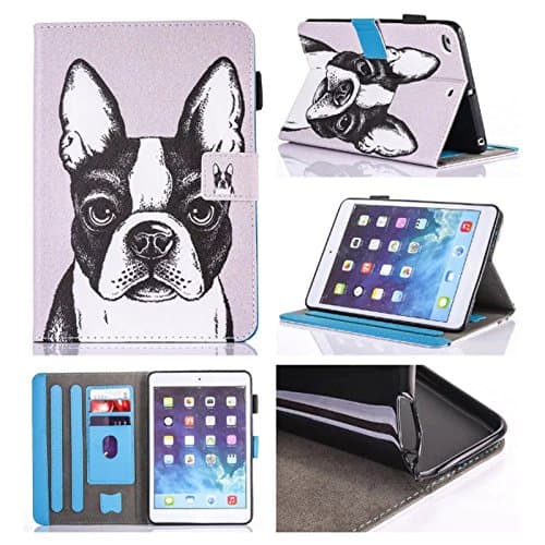 iPad Mini 1/2/3/4 Case Stand Case Perfect Smart Auto Wake/Sleep [Magnet Closure] REASUN Colorful Cover Flip Folio Cards Slots Wallet Case For iPad Mini 1/2/3/4 (Dog)
