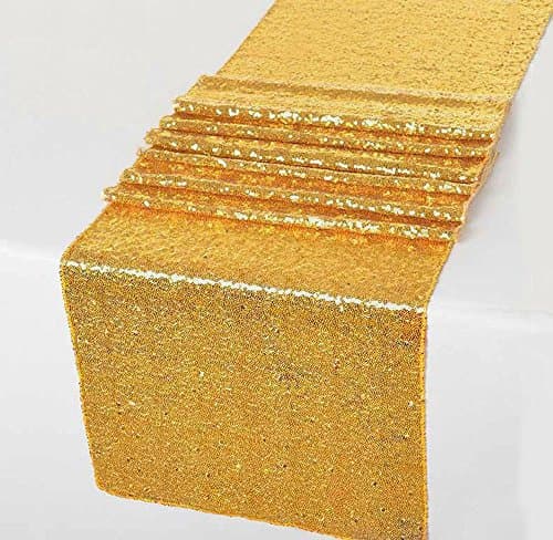 GWHome 12 X 108 inches Sequin Table Runner for Wedding Party Banquet Rectangular and Round Table (Gold)